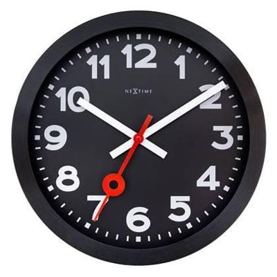 Wandklok 35 cm - geruisloos - zwart - geanodiseerd aluminium - NeXtime 'Station All Black'