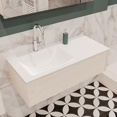 Mondiaz Lush Cloud badmeubel underlayment 100 cm 1 lade solid surface enkele spoelbak links 1 kraangat