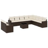 10-delige Loungeset met kussens poly rattan bruin - thumbnail
