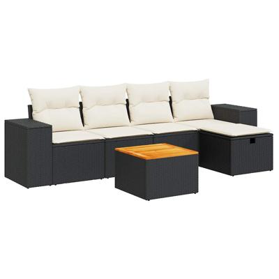 6-delige Loungeset met kussens poly rattan zwart - thumbnail