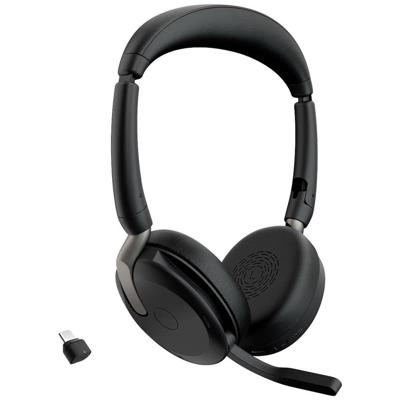 Jabra Evolve2 65 Flex Link380c UC On Ear headset Bluetooth Stereo Zwart Noise Cancelling Headset, Microfoon uitschakelbaar (mute), Volumeregeling, Inductie,