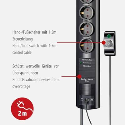 Brennenstuhl Primera-Tec Comfort Switch Plus 19.500A stekkerdoos met overspanningsbeveiliging 7-voudig zwart 2m H05VV-F 3G1,5 2 permanent, 5 - thumbnail