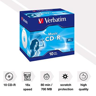 Verbatim muziek-CD-R met 80 minuten - 16x brandsnelheid, 10 Pack Jewel Case