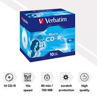 Verbatim muziek-CD-R met 80 minuten - 16x brandsnelheid, 10 Pack Jewel Case - thumbnail