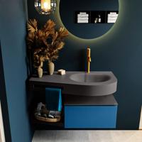 MONDIAZ RIVA 100cm badmeubel onderkast / planchet kleur Jeans met 1 lade. Wastafel DULCET rechts 1 kraangat kleur Dark_Grey. - thumbnail