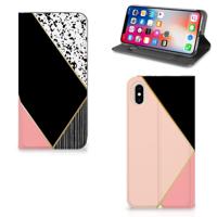 Apple iPhone Xs Max Stand Case Zwart Roze Vormen - thumbnail