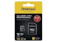 Intenso Professional miniSDXC-kaart Retail 512 GB Class 10, UHS-I U3, v30 Video Speed Class Watervast, Temperatuurbestendig - thumbnail