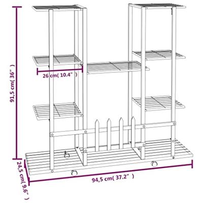VidaXL Bloemenstandaard met wielen 94,5x24,5x91,5 cm ijzer wit
