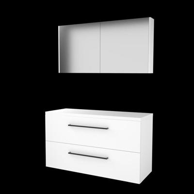 Basic-Line Comfort 46 Badkamermeubelset - 120 x 46 cm - Met Grepen - 2 Lades - Wastafelblad - Spiegelkast - Ice White