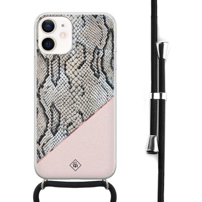 iPhone 12 mini hoesje met koord - Snake print roze iPhone 12 mini hoesje met koord - Snake print roze