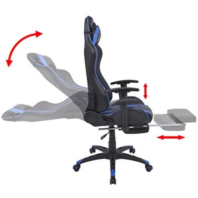 Bureau-/gamestoel verstelbaar met voetensteun blauw - thumbnail