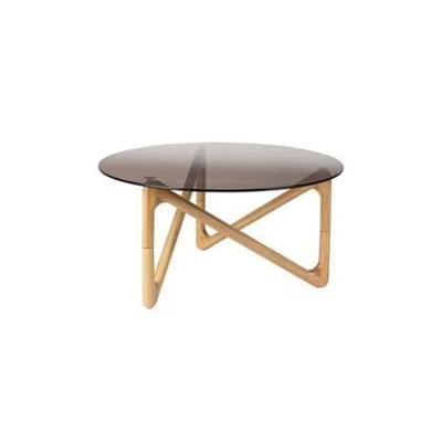 Dutchbone Ronde Salontafel 'Naia' Eikenhout en glas, 80cm, kleur Naturel