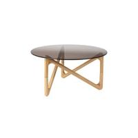 Dutchbone Ronde Salontafel 'Naia' Eikenhout en glas, 80cm, kleur Naturel - thumbnail