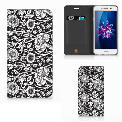 Huawei Y5 2 | Y6 Compact Smart Cover Black Flowers Huawei Y5 2 | Y6 Compact Smart Cover Black Flowers