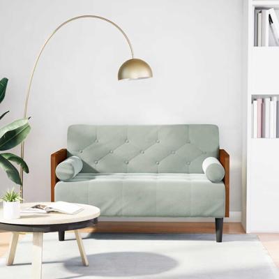 Loveseat bank met bolsters kussens lichtgrijs 110 cm fluweel Loveseat bank met bolsters kussens lichtgrijs 110 cm fluweel