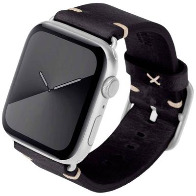 JT Berlin Alex Vintage armband voor Apple Watch 42 mm / 44 mm leren armband [Watch SE, Series 6 / 5 / 4 / 3 / 2 / 1, zacht lederen reserveband, roestvrijstalen sluiting] zwart (maat S/M)
