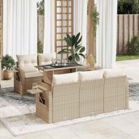 6-delige Loungeset met kussens poly rattan beige - thumbnail