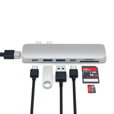 SATECHI Type-C Pro Hub Adapter Met USB-C PD (40 Gbps), 4K HDMI, USB-C Data, SD/Micro Kaartlezer, USB 3.0 - Voor M2/ M1 Macbook Pro/Air (Zilver)