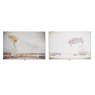 Decoratieve Doos DKD Home Decor Geel Beige Roze Hout MDF Blommor Vaas Teller (2 Stuks)