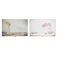 Decoratieve Doos DKD Home Decor Geel Beige Roze Hout MDF Blommor Vaas Teller (2 Stuks) - thumbnail