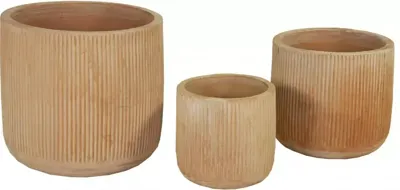 Mega Collections Bloempot Whitewash Terracotta - Ø22 x H24 cm - Met Verticale Ribbelstructuur