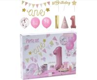 Set Feestversiering 1e Verjaardag - Roze/Meisje, 9dlg. - thumbnail