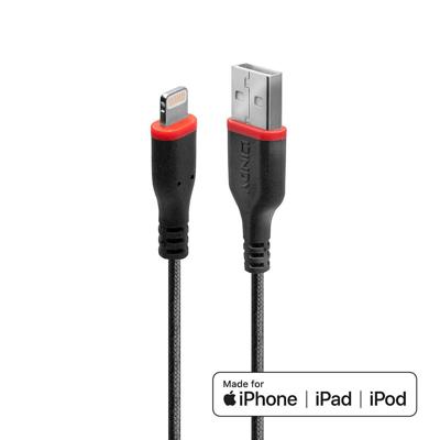 LINDY 31291 1m versterkt USB type A naar Lightning oplaadkabel