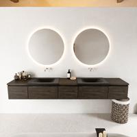MONDIAZ BUKLA 240cm badmeubel met module 40 kleur Dark Brown met 5 lades. Wastafel CLOUD dubbel 0 kraangaten kleur Urban. - thumbnail