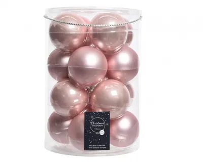 16 Kerstballen glas emaille-mat 80mm poederroze KSD - Ksd