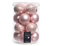 16 Kerstballen glas emaille-mat 80mm poederroze KSD - Ksd - thumbnail