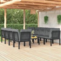 9-delige Loungeset poly rattan zwart en grijs - thumbnail