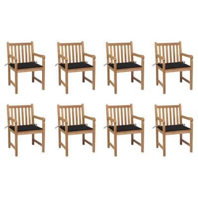 Tuinstoelen 8 st met zwarte kussens massief teakhout