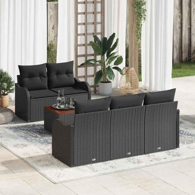 Tuinbankenset met kussen 6 pcs Zwart poly rattan