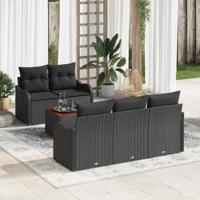 Tuinbankenset met kussen 6 pcs Zwart poly rattan - thumbnail