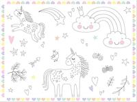 Folat BV Inkleurbare placemats unicorns & rainbows, 6st. - thumbnail
