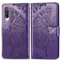 Voor Xiaomi 9 Pro Butterfly Love Flower reliëf horizontale Flip lederen draagtas met beugel Lanyard Card slot portemonnee (donker paars) - thumbnail