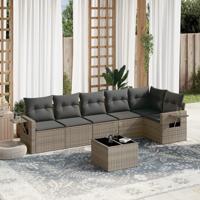 7-delige Loungeset met kussens poly rattan grijs - thumbnail