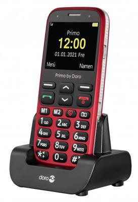 Primo 368 by Doro GSM mobiele telefoon met groot kleurendisplay, valsensor, zaklamp, FM-radio, kalender, incl. tafellaadstation, 360086, rood
