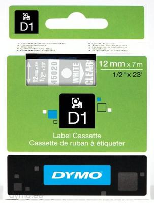 Labeltape Dymo LabelManager D1 polyester 12mm wit op transparant | 5 stuks