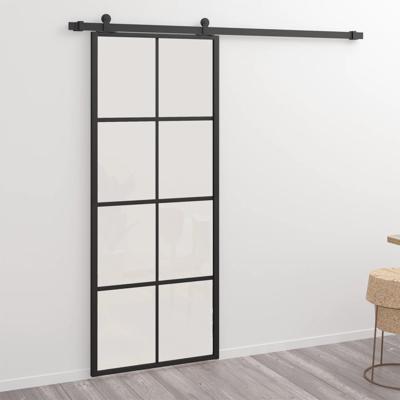 Schuifdeur 76x205 cm aluminium en ESG-glas zwart