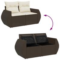 10-delige Loungeset met kussens poly rattan bruin - thumbnail