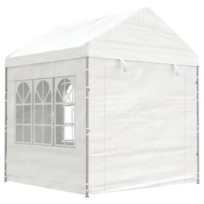 Prieel met dak 20,07x2,28x2,69 m polyetheen wit - thumbnail
