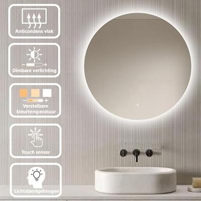 Loxa - Ronde Badkamerspiegel Lena met Led 50cm - Dimbaar - Condensvrij vlak - Duurzame kwaliteit - Eenvoudige installatie