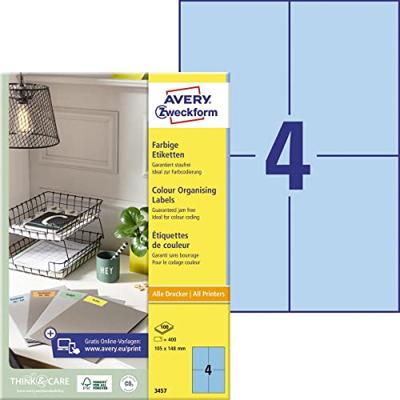 Etiket Avery Zweckform 3457 105x148mm A6 blauw 400stuks Etiket Avery Zweckform 3457 105x148mm A6 blauw 400stuks