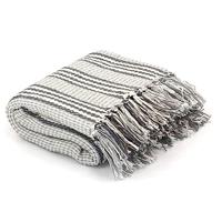 VidaXL Plaid strepen 220x250 cm katoen grijs en wit - thumbnail