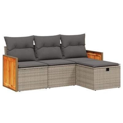 4-delige Loungeset met kussens poly rattan grijs - thumbnail