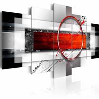 Schilderij - De roos in het rood, rood/Zwart-Wit, 5luik - thumbnail