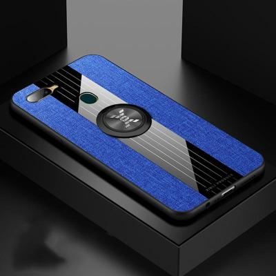 Voor OPPO A7 XINLI stiksels doek Textue schokbestendig TPU beschermhoes met ring houder (blauw)
