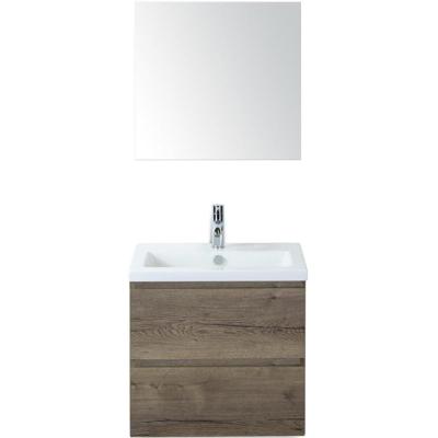 Vogue Badmeubelset 60 cm - Greeplijst in Kleur - Tabacco - Keramische Wastafel Wit 1 Kraangat met Spiegel