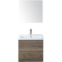Vogue Badmeubelset 60 cm - Greeplijst in Kleur - Tabacco - Keramische Wastafel Wit 1 Kraangat met Spiegel - thumbnail